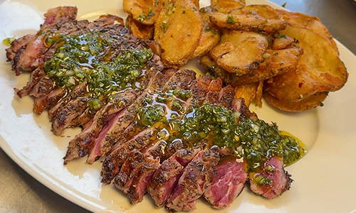 Steak “Frites” with Brew City<sup>®</sup> Potato Waves and Collard Green Chimichurri