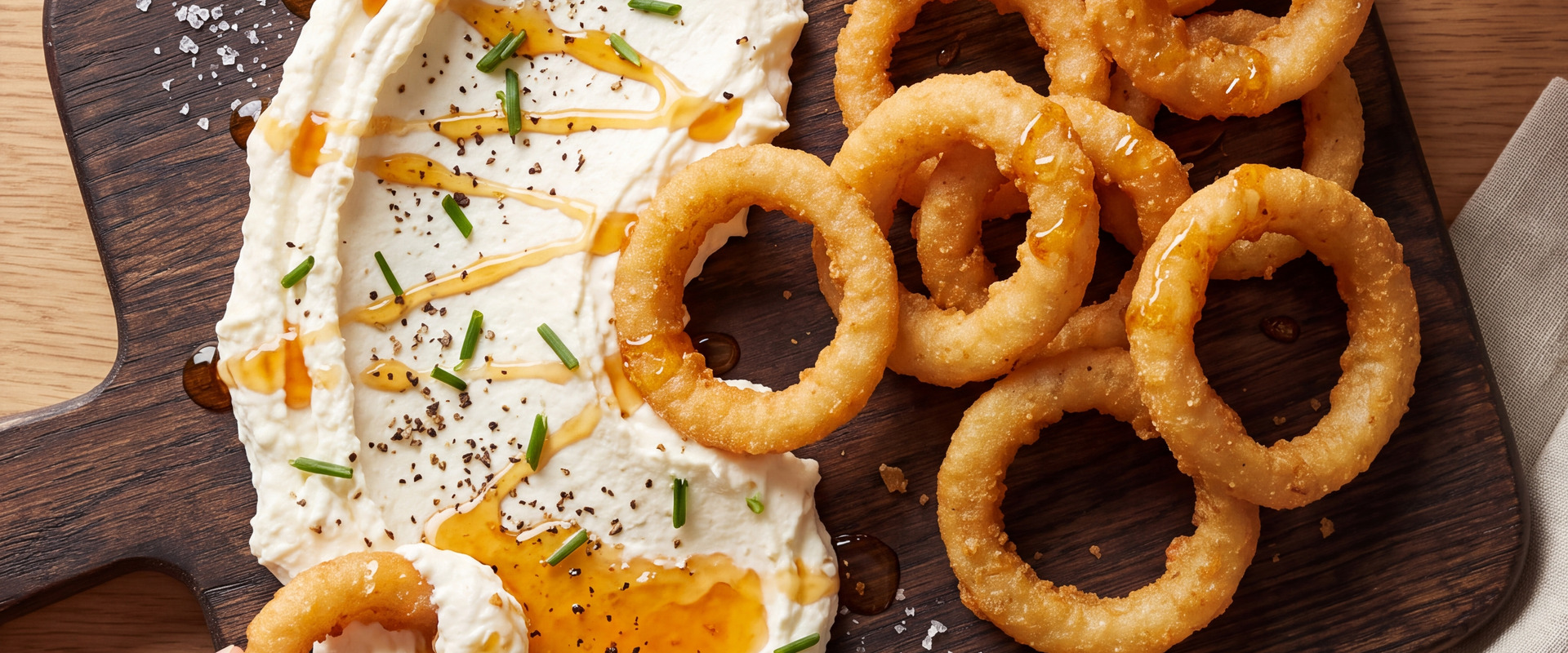 Hot Honey Whipped Feta Onion Rings