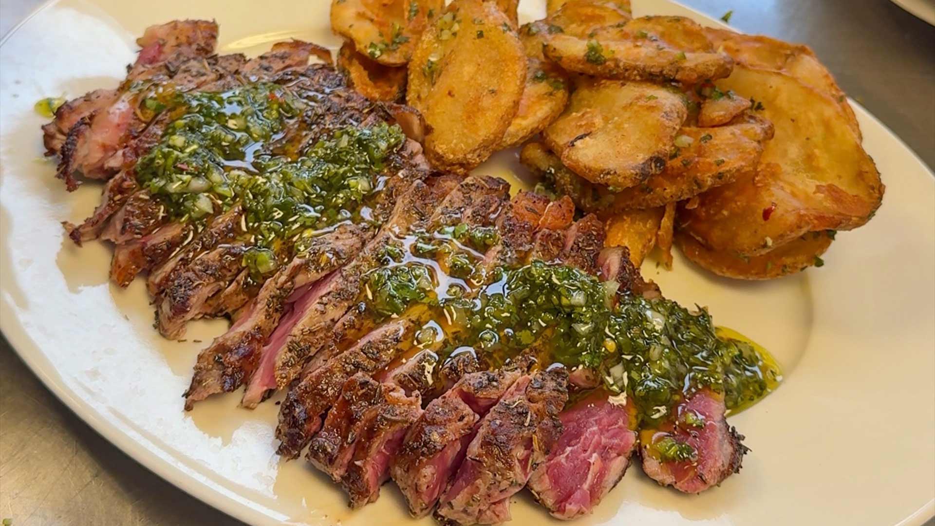 Steak “Frites” with Brew City<sup>®</sup> Potato Waves and Collard Green Chimichurri